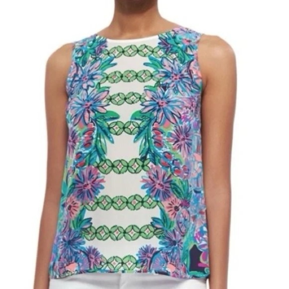 Lilly Pulitzer Iona Silk Shell Top Crossed Lions size xsmall